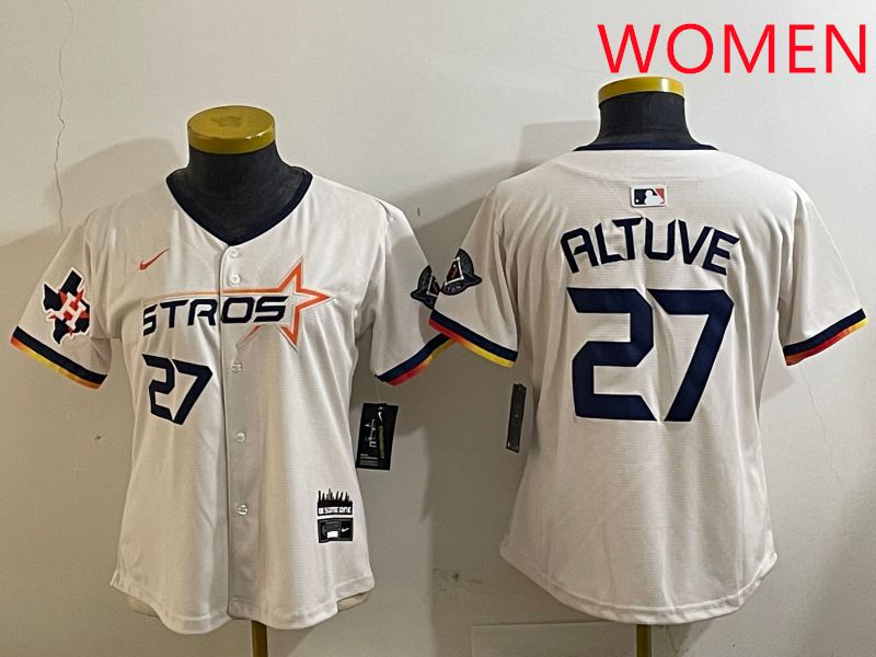 Women Houston Astros #27 Altuve Cream Three generations Joint Name 2025 Nike MLB Jersey style 4121->women mlb jersey->Women Jersey